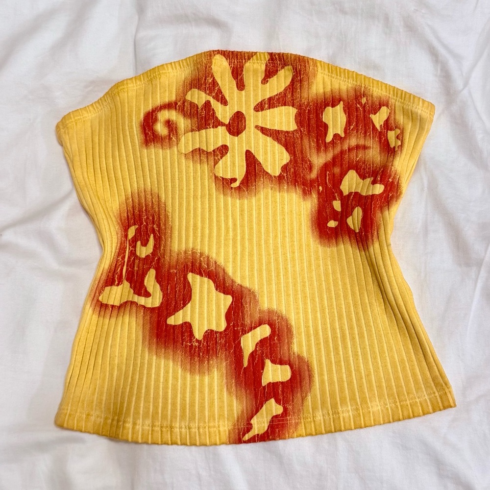 Urban Outfitters Red and Yellow Hawaiian Ribbed Tube Top